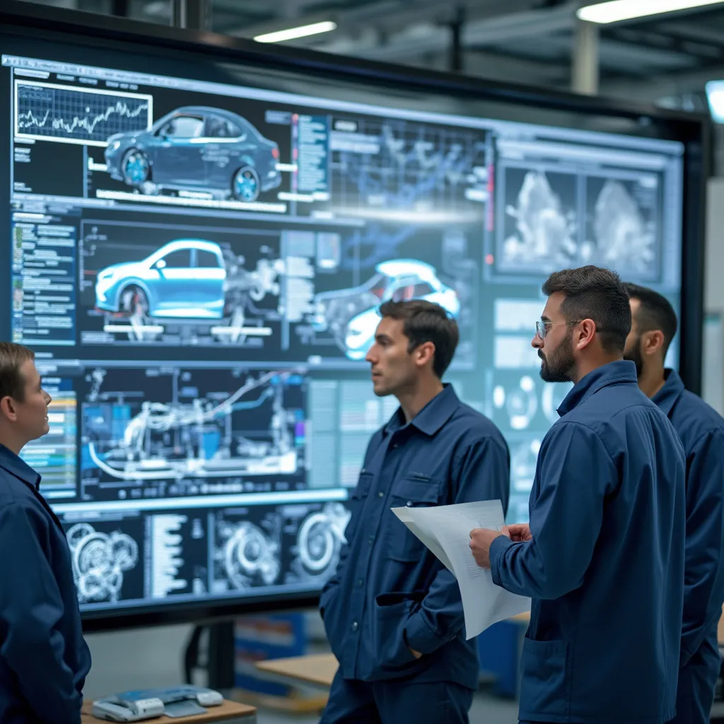 Ingenieure diskutieren über Automobiltechnologie